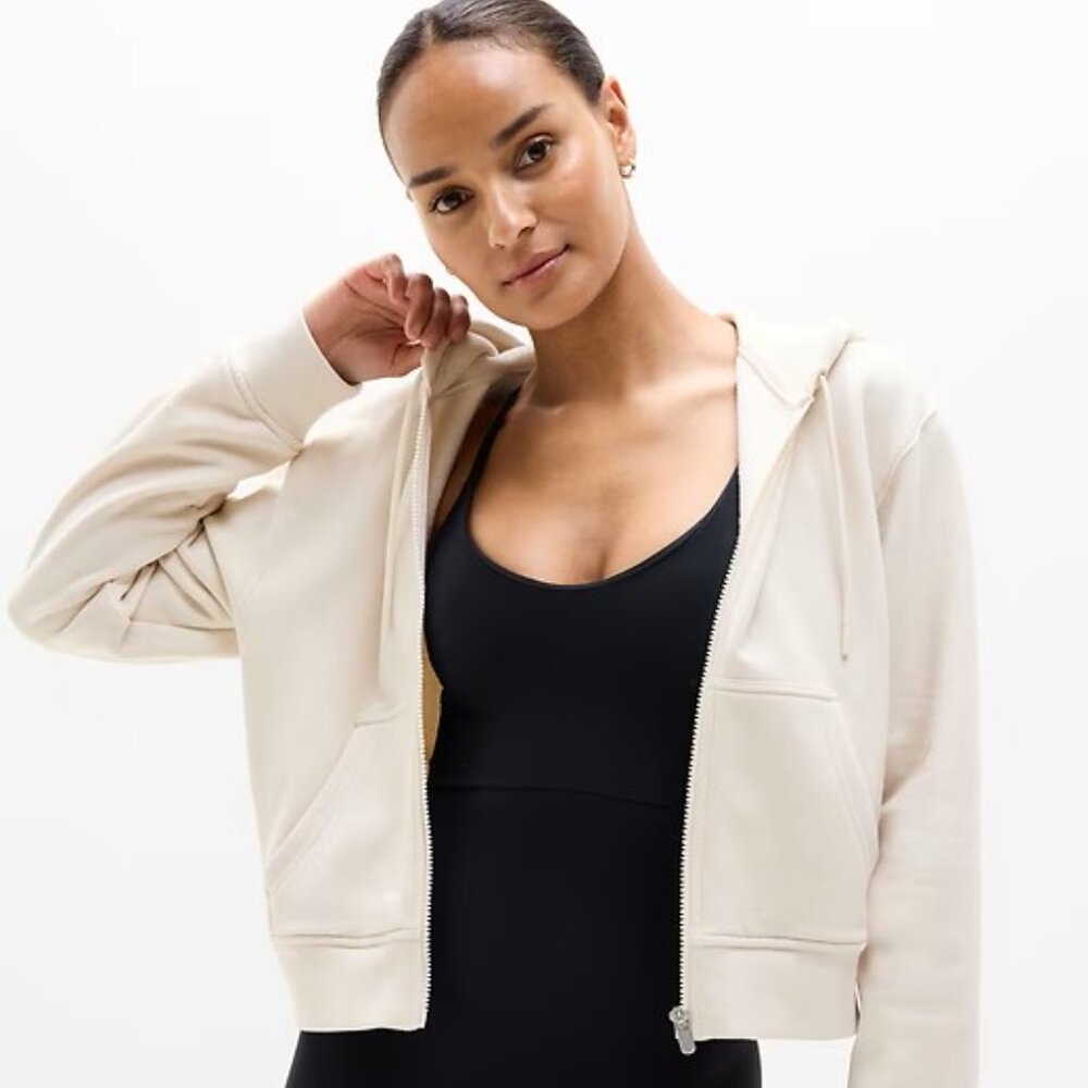 Athleta Forever Fleece Full Zip Sweatshirt - Size Medium, Color Bone